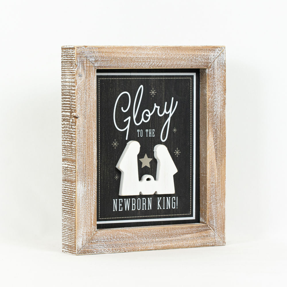 10" x 12" Reversible Wood Framed Sign - Faith and Glory | Black, White and Grey