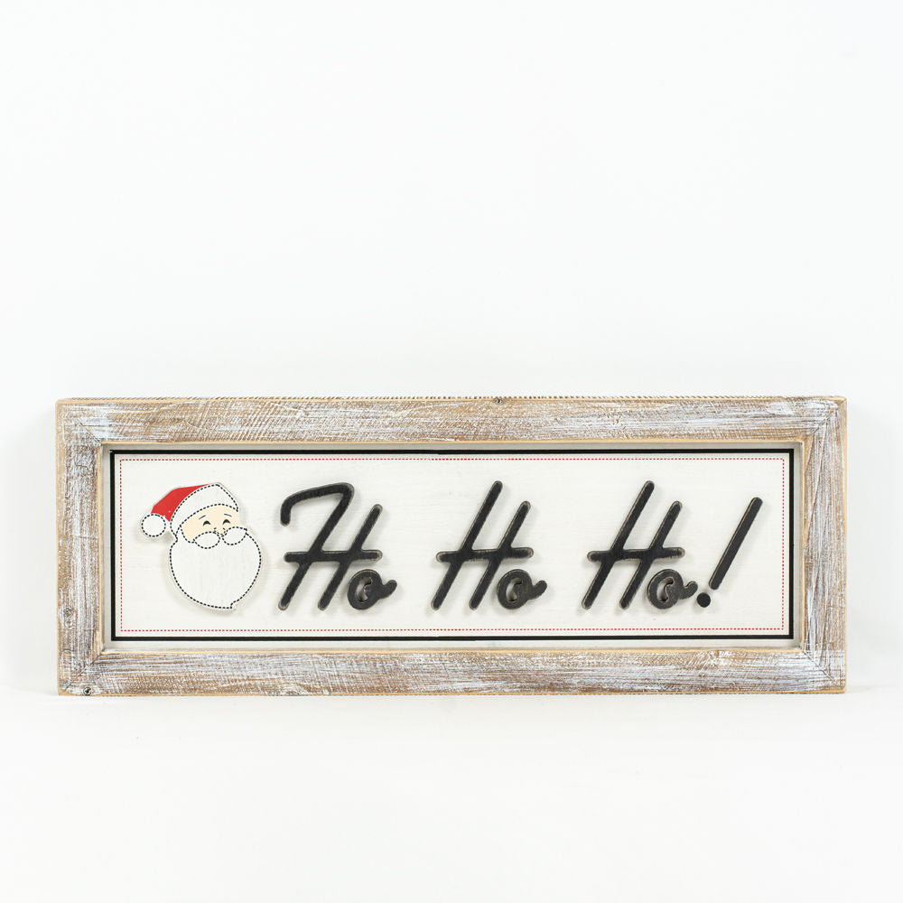 24" x 9" Reversible Wood Framed Sign - Ho Ho Ho and Follow Your Dreams | White and Grey