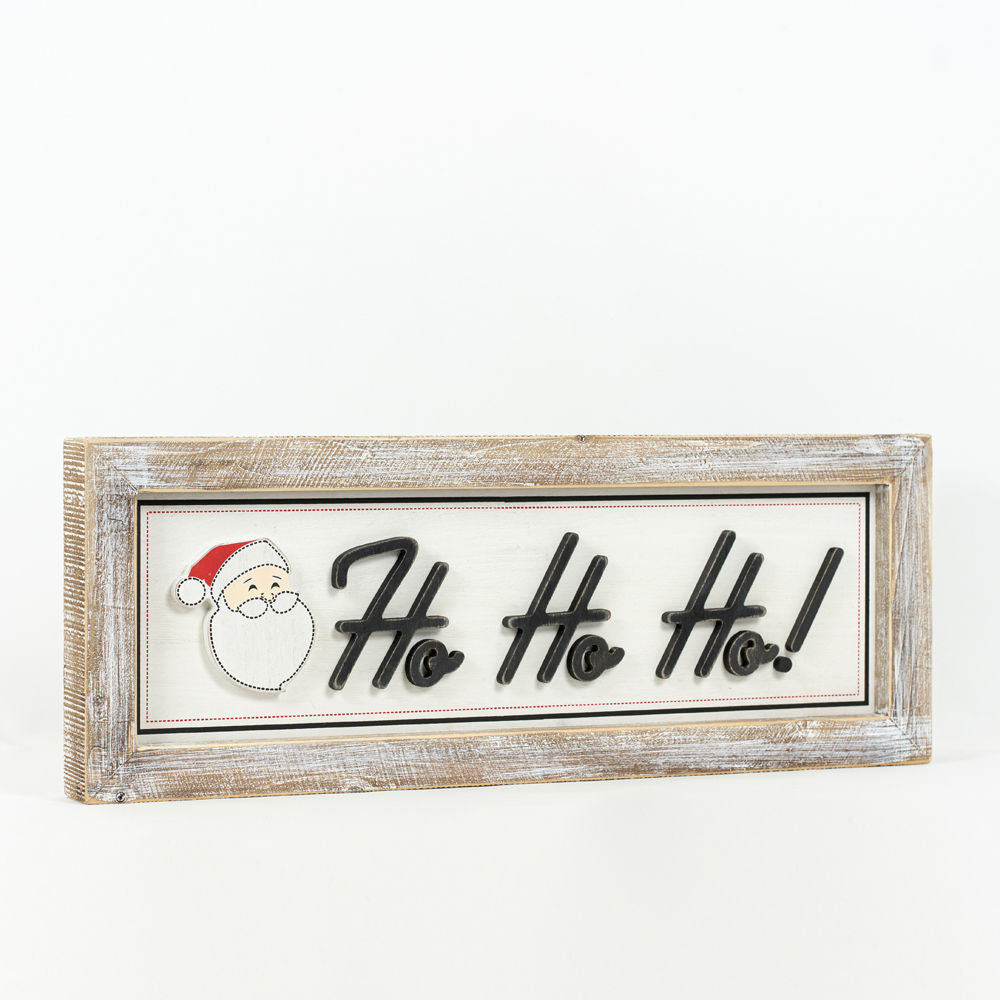 24" x 9" Reversible Wood Framed Sign - Ho Ho Ho and Follow Your Dreams | White and Grey