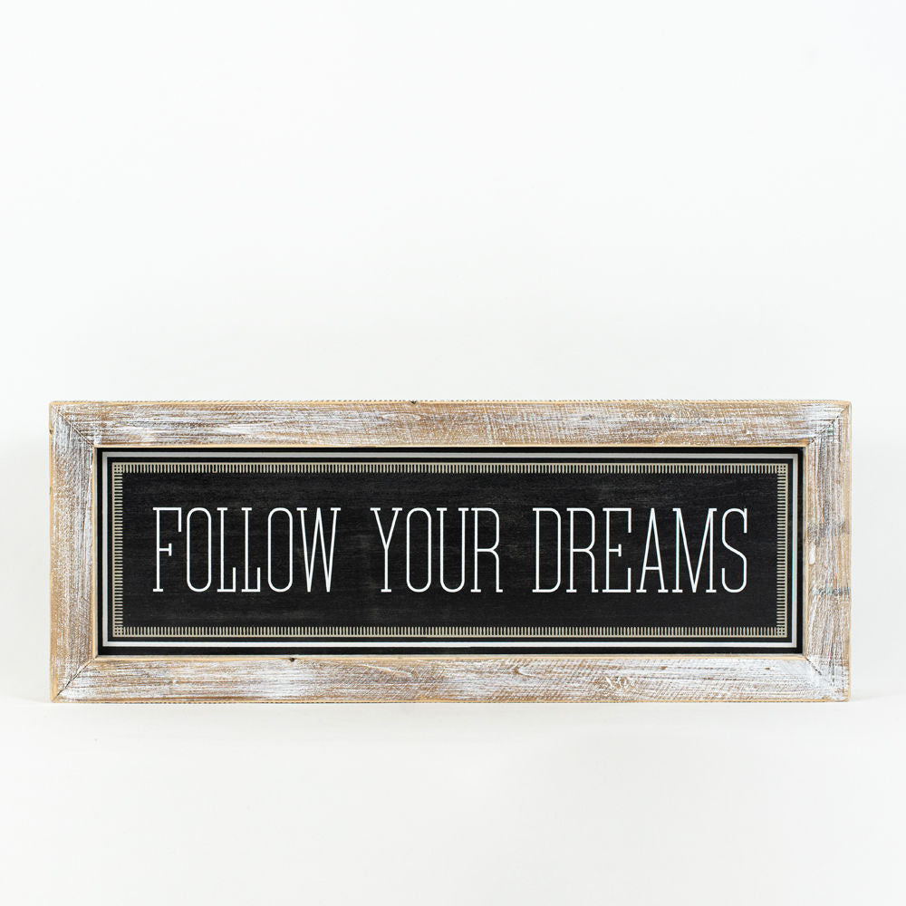 24" x 9" Reversible Wood Framed Sign - Ho Ho Ho and Follow Your Dreams | White and Grey