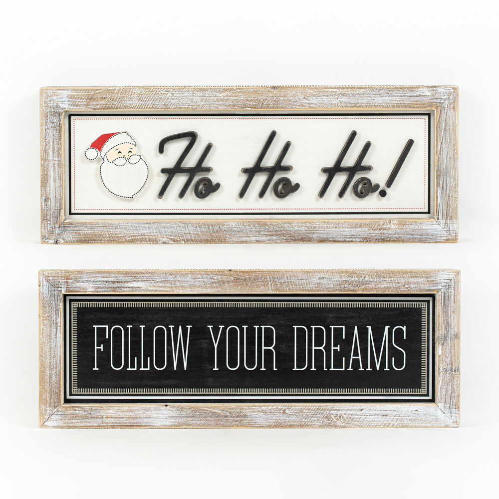 24" X 9" X 2" Reversible Wood Framed Sign (Hoho/Dreams) Multicolor