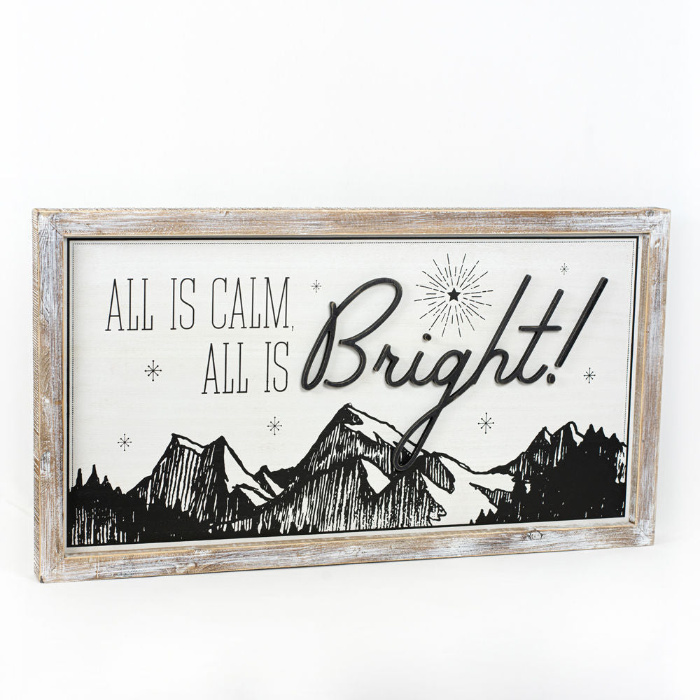 37" x 20" Reversible Wood Frame Sign - Calm/Journey | Black, White and Gray