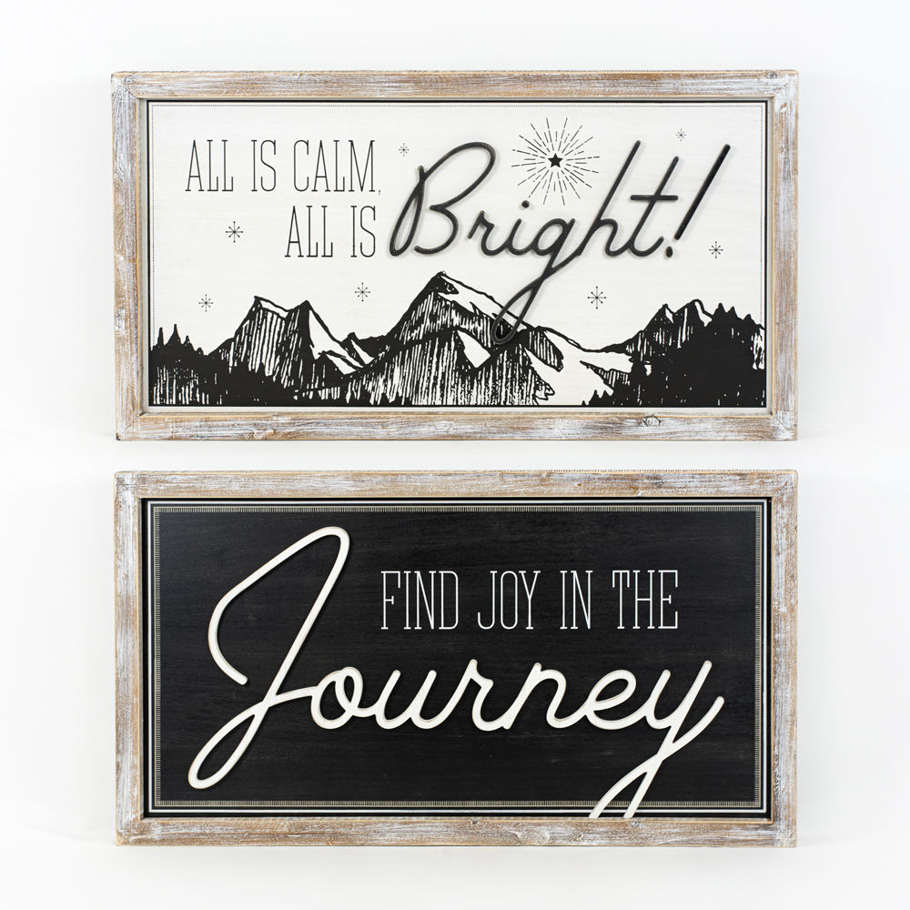 37" X 20" X 2" Reversible Wood Framed Sign (Bright/Journey) Black/White/Gray