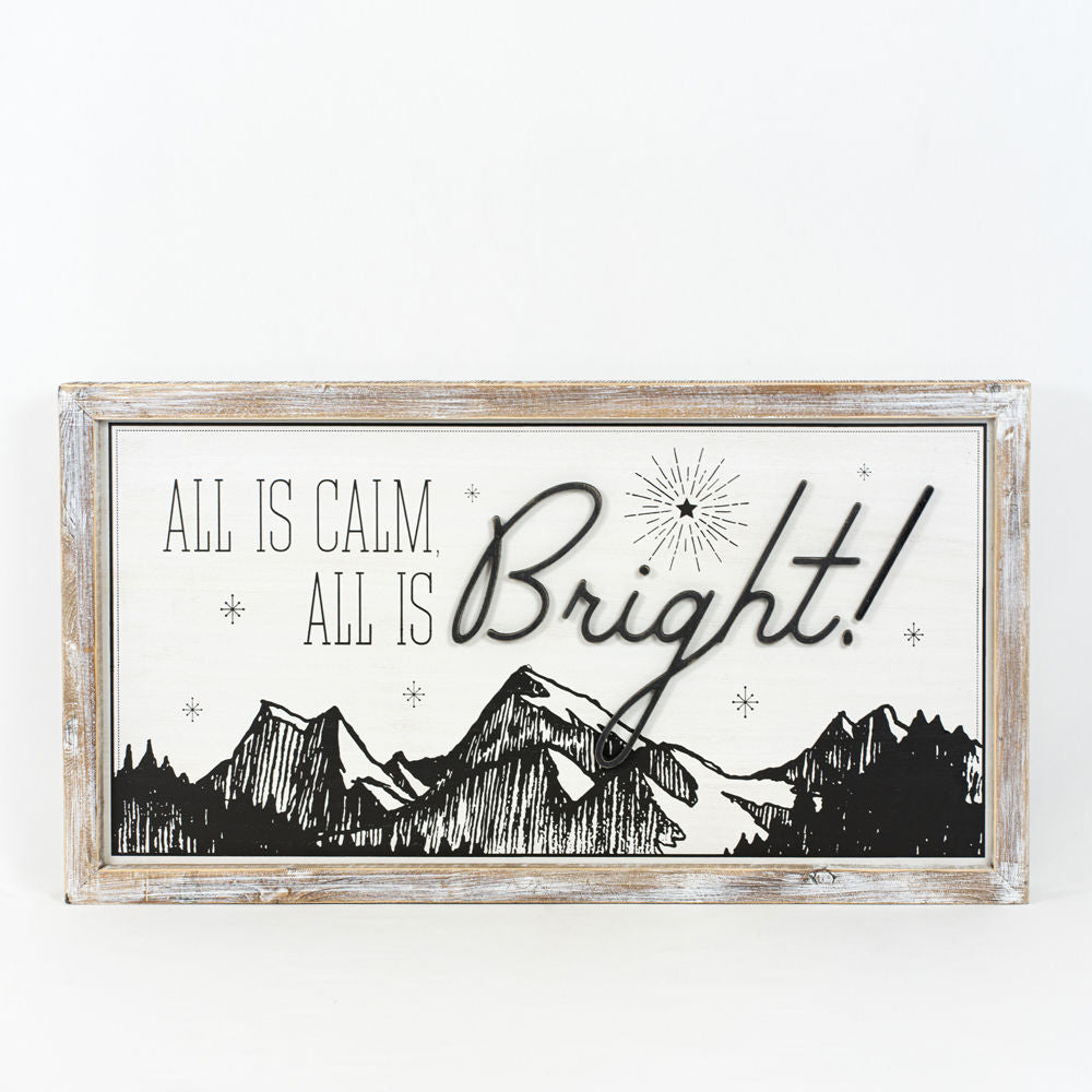 37" x 20" Reversible Wood Frame Sign - Calm/Journey | Black, White and Gray