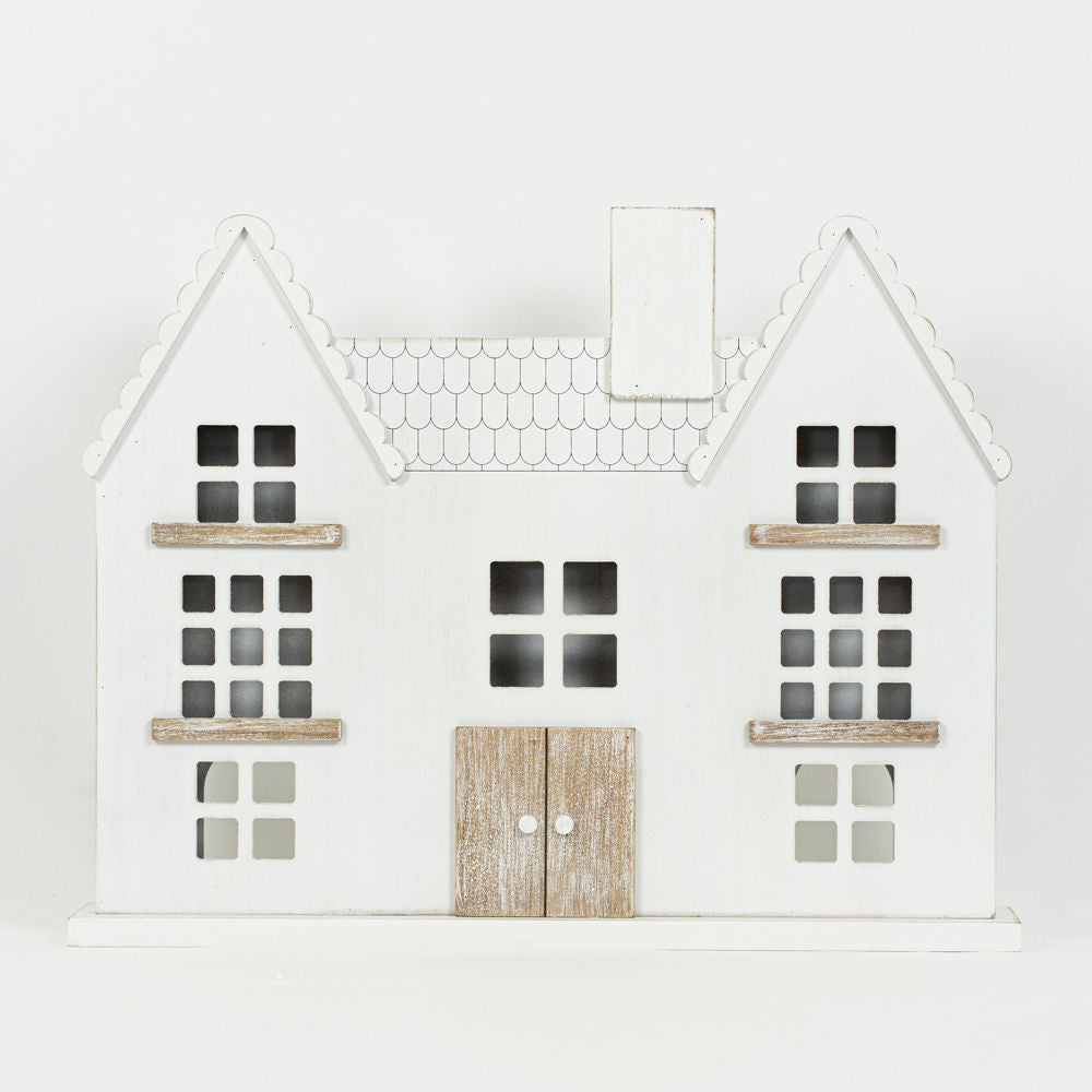 19" X 15" X 2"  Wood Cutout (House) White/Natural