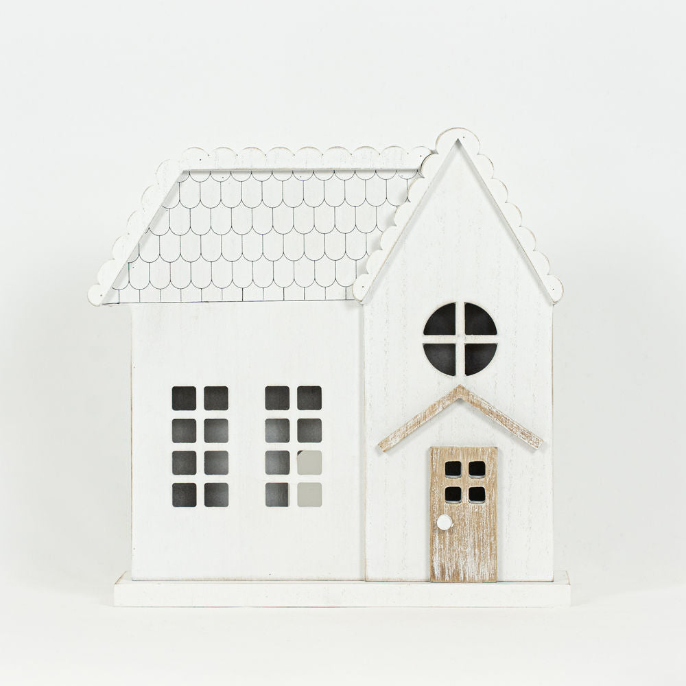 12.5" X 12" X 2" Wood Cutout (House) White/Natural