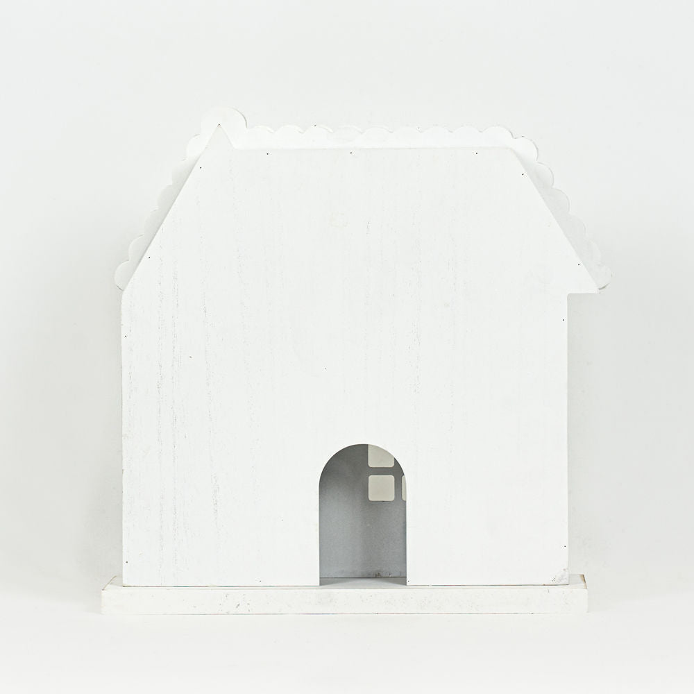 13" x 12" Wood Cutout - House | White and Natural | Merry and Bright