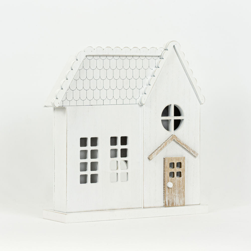 13" x 12" Wood Cutout - House | White and Natural | Merry and Bright