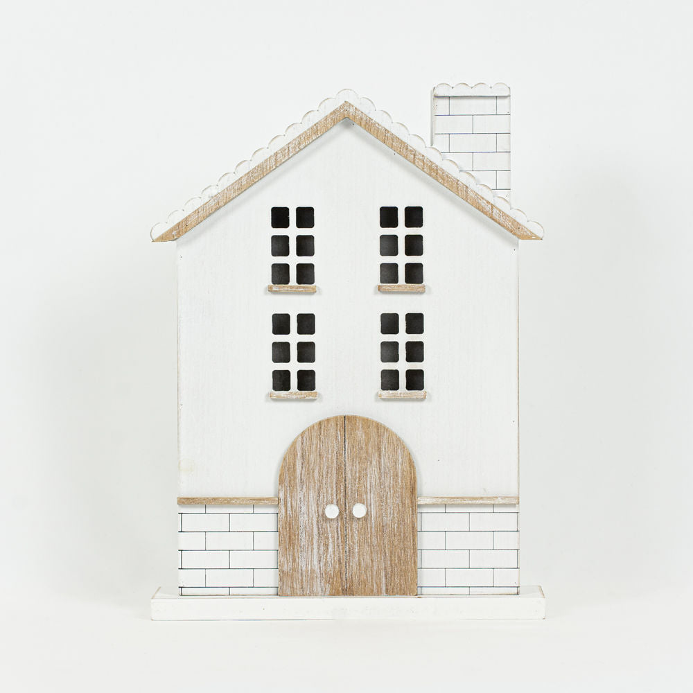 11" X 15" X 2"  Wood Cutout (House) White/Natural