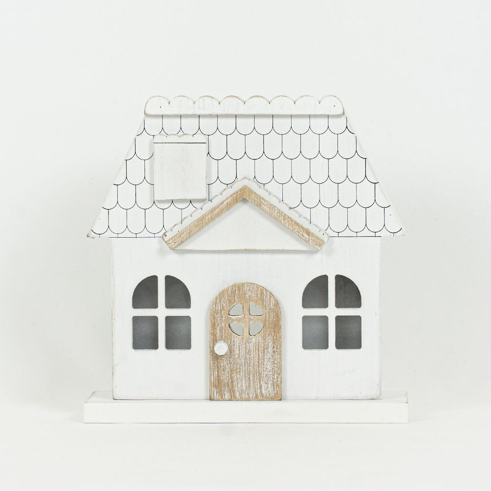 9.25" X 9" X 2" Wood Cutout (House) White/Natural