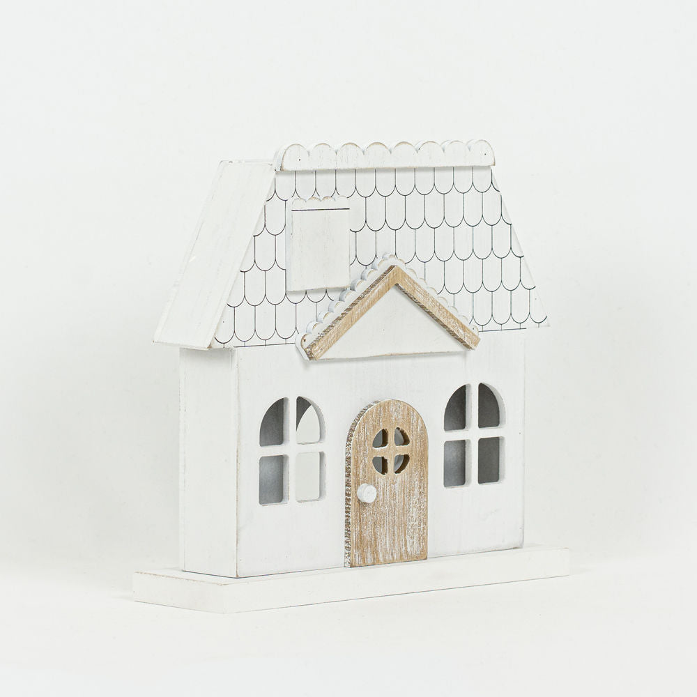 9" x 9" Wood Cutout - House | White and Natural