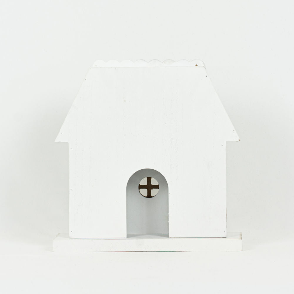9" x 9" Wood Cutout - House | White and Natural