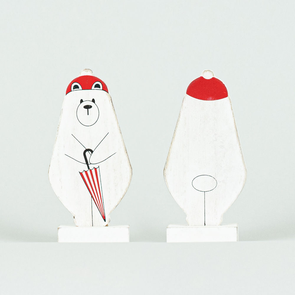 2.5" X 5" X 1" Wood Cutout On Base (Polar Bear) White/Red/Black