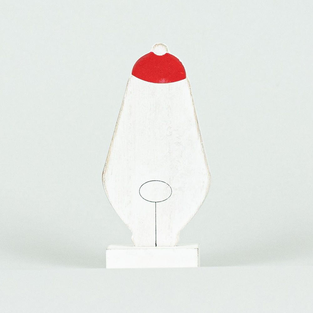5" Wood Cutout on Base - Polar Bear | White, Red and Black