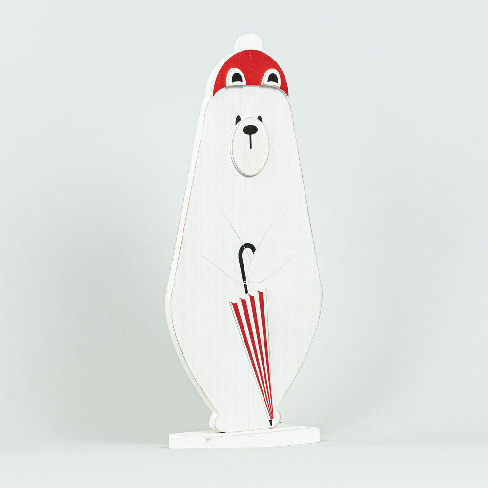 17" Wood Cutout on Stand - Polar Bear | Red, White and Black