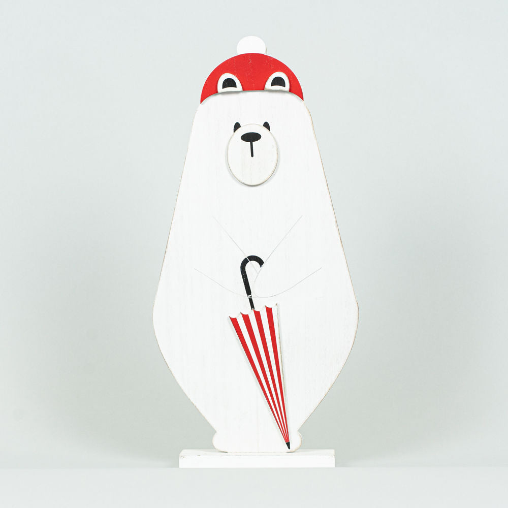 17" Wood Cutout on Stand - Polar Bear | Red, White and Black