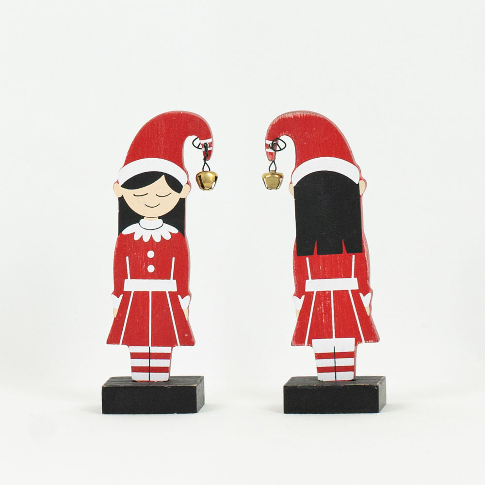 2" X 4.5" X 1" Wood Cutout Elf On Stand (Girl) Multicolor