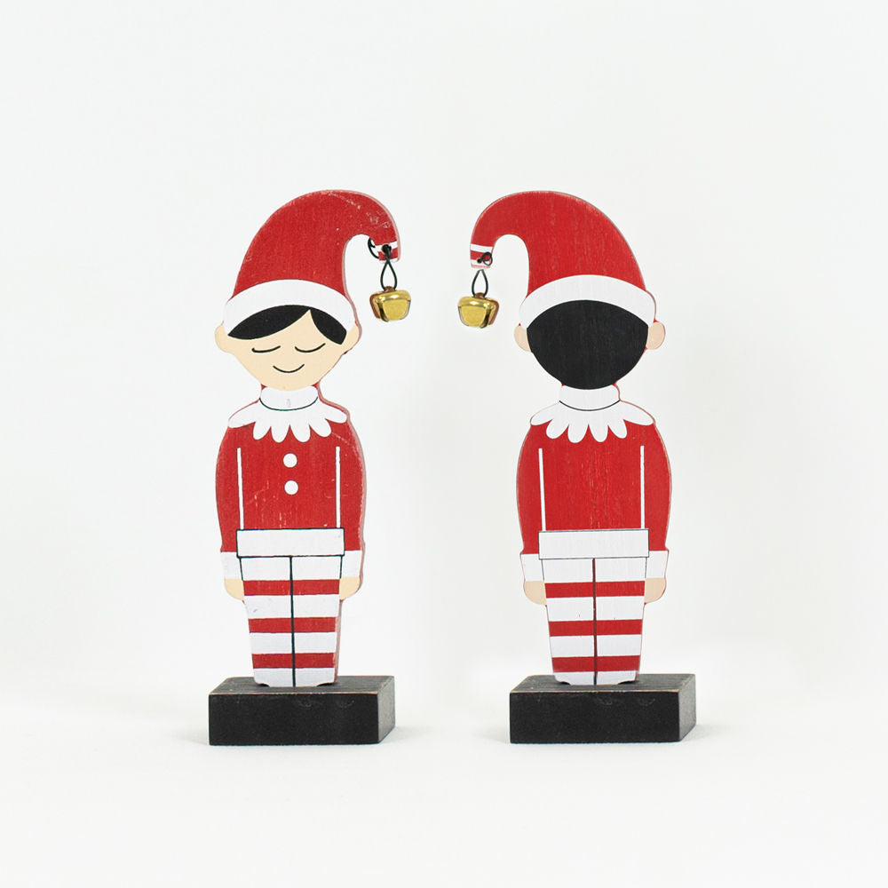 2" X 4.5" X 1" Wood Cutout Elf On Stand (Boy) Multicolor