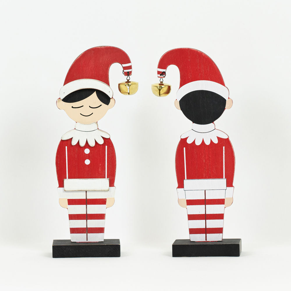 4" X 10" X 1" Wood Cutout Elf On Stand (Boy) Multicolor