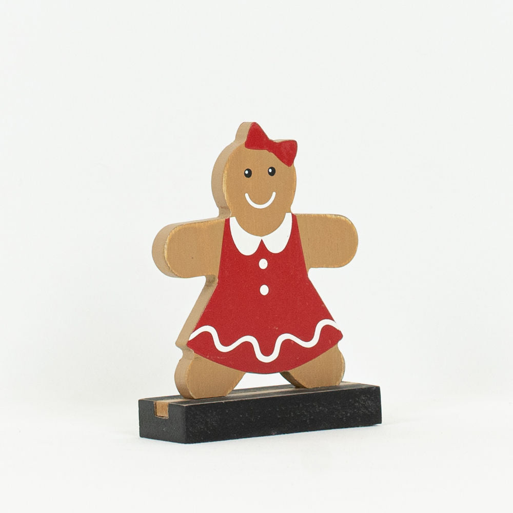 5" Wood Cutout Gingerbread on Base - Girl | Multicolor