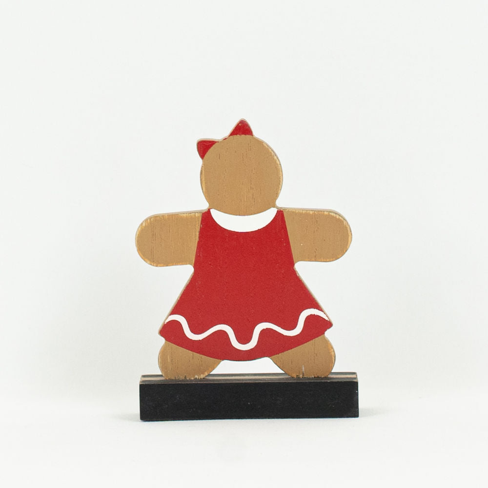 5" Wood Cutout Gingerbread on Base - Girl | Multicolor