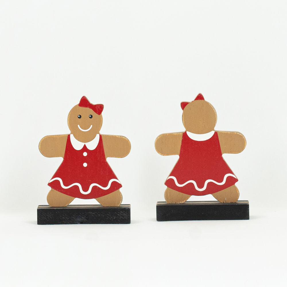3.5" X 4.5" X 1" Wood Cutout Gingerbread On Base (GIRL) Brown/Red/White/Black