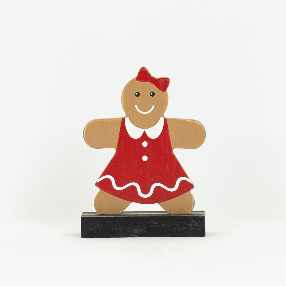 5" Wood Cutout Gingerbread on Base - Girl | Multicolor