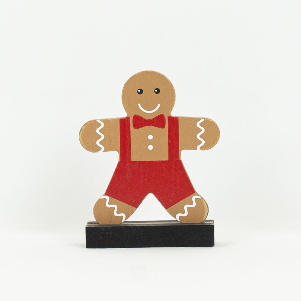 5" Wood Cutout on Base - Gingerbread Boy | Multicolor