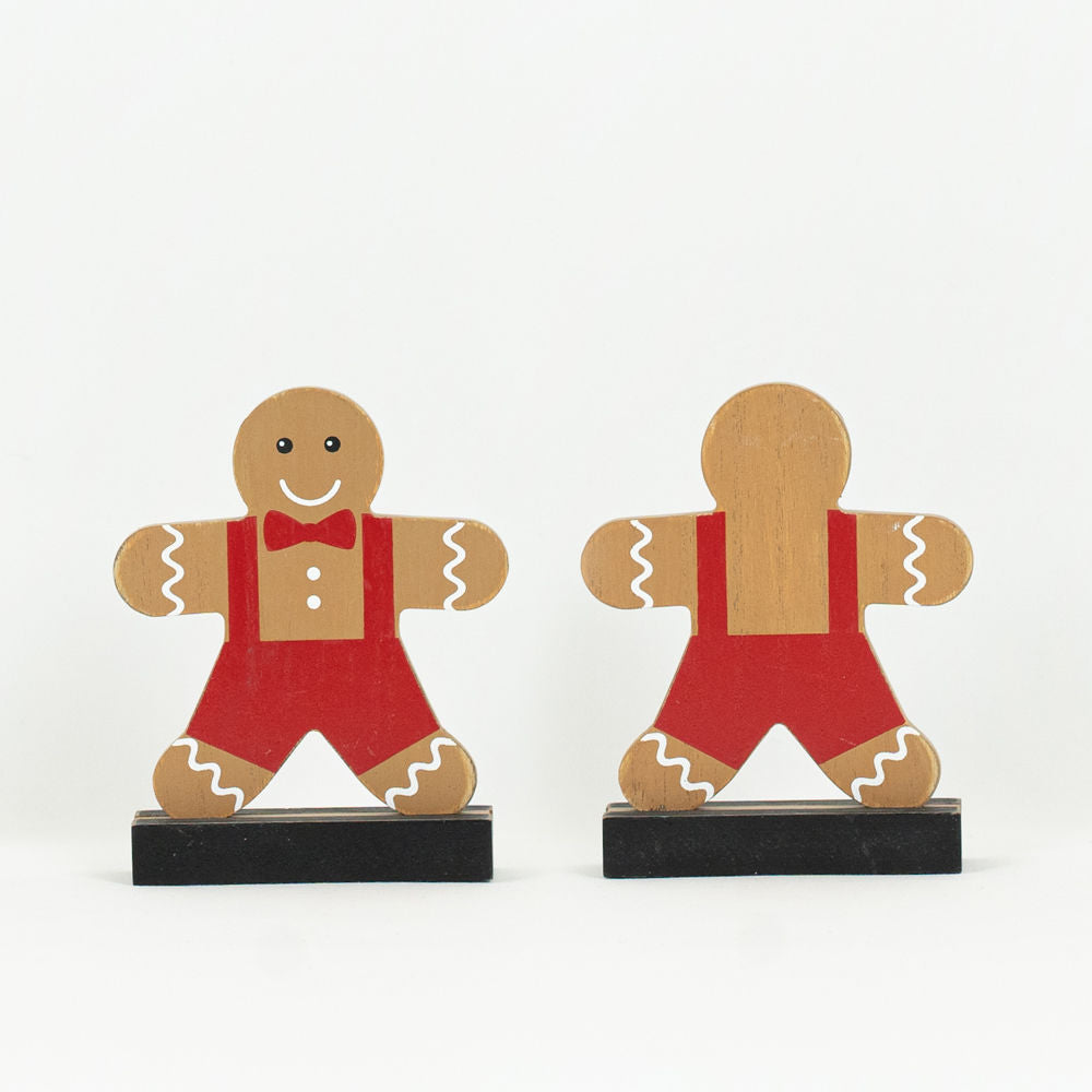3.75" X 4.5" X 1"  Wood Cutout Gingerbread On Base (Boy) Brown/Red/White/Black
