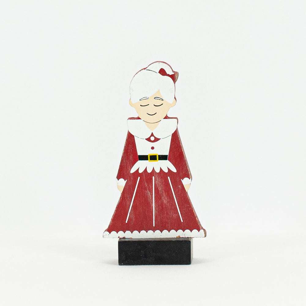 2.75" X 4.5" X 1" Wood Cutout On Base (Mrs Claus) Red/White/Black/Yellow