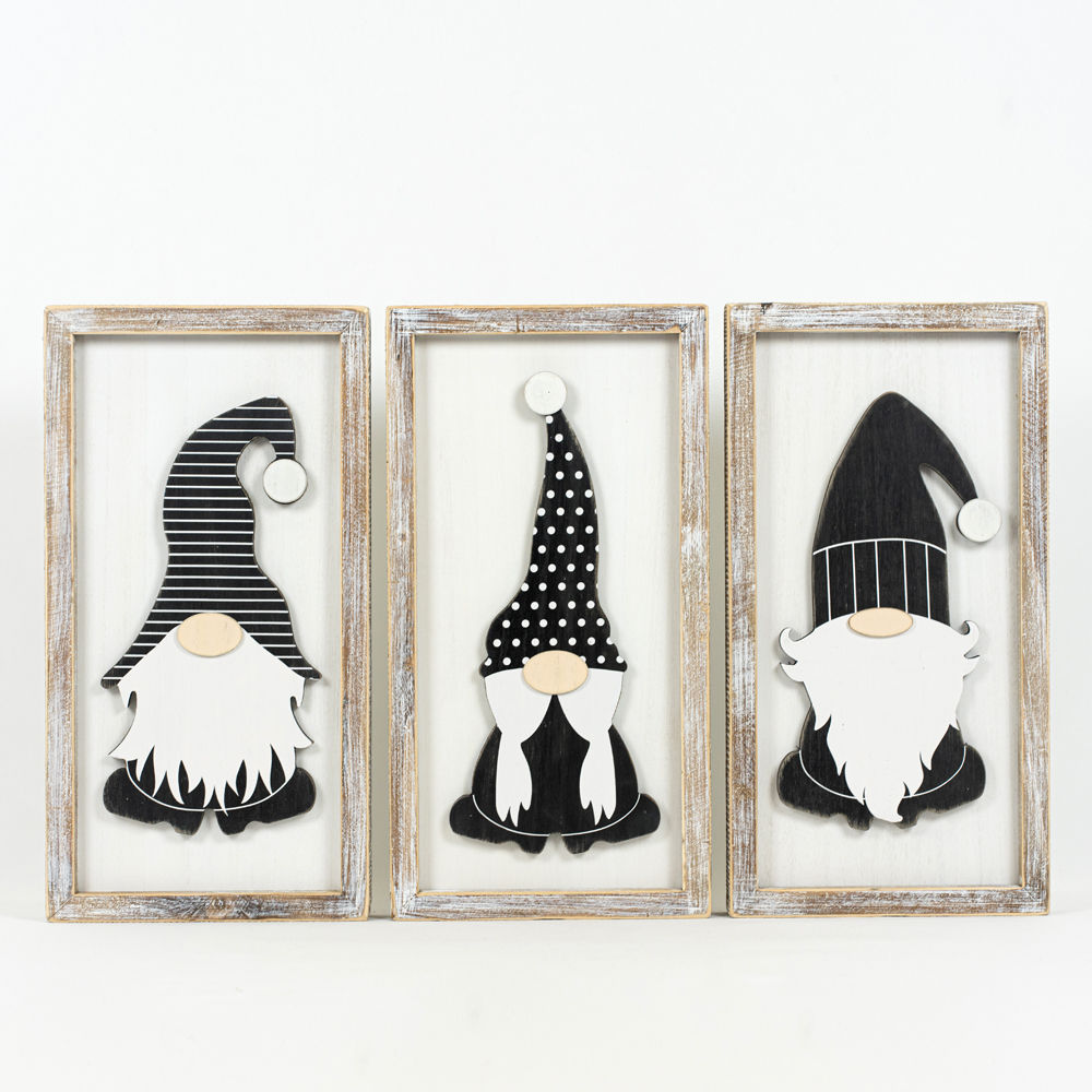 9" x 17" Reversible Wood Frame Sign Set - Gnomes | Cottage Christmas Collection
