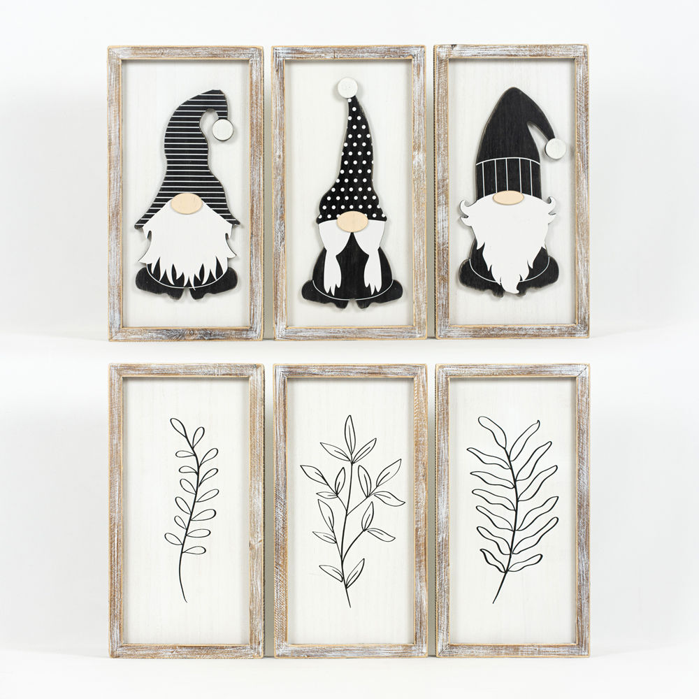 8.5" X 16.5" X 1.5" Reversible Wood Framed Sign Set Of 3 (Gnomes) White/Black/Natural