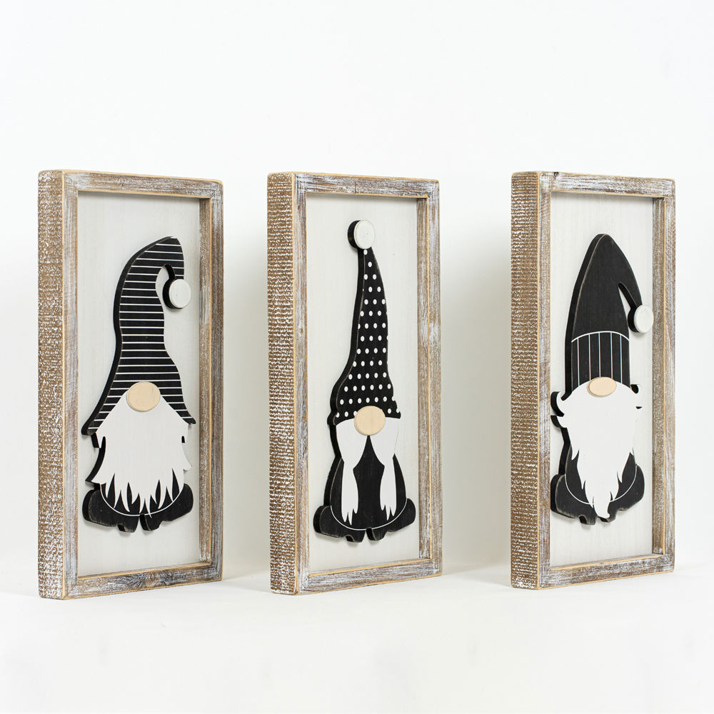 9" x 17" Reversible Wood Frame Sign Set - Gnomes | Cottage Christmas Collection