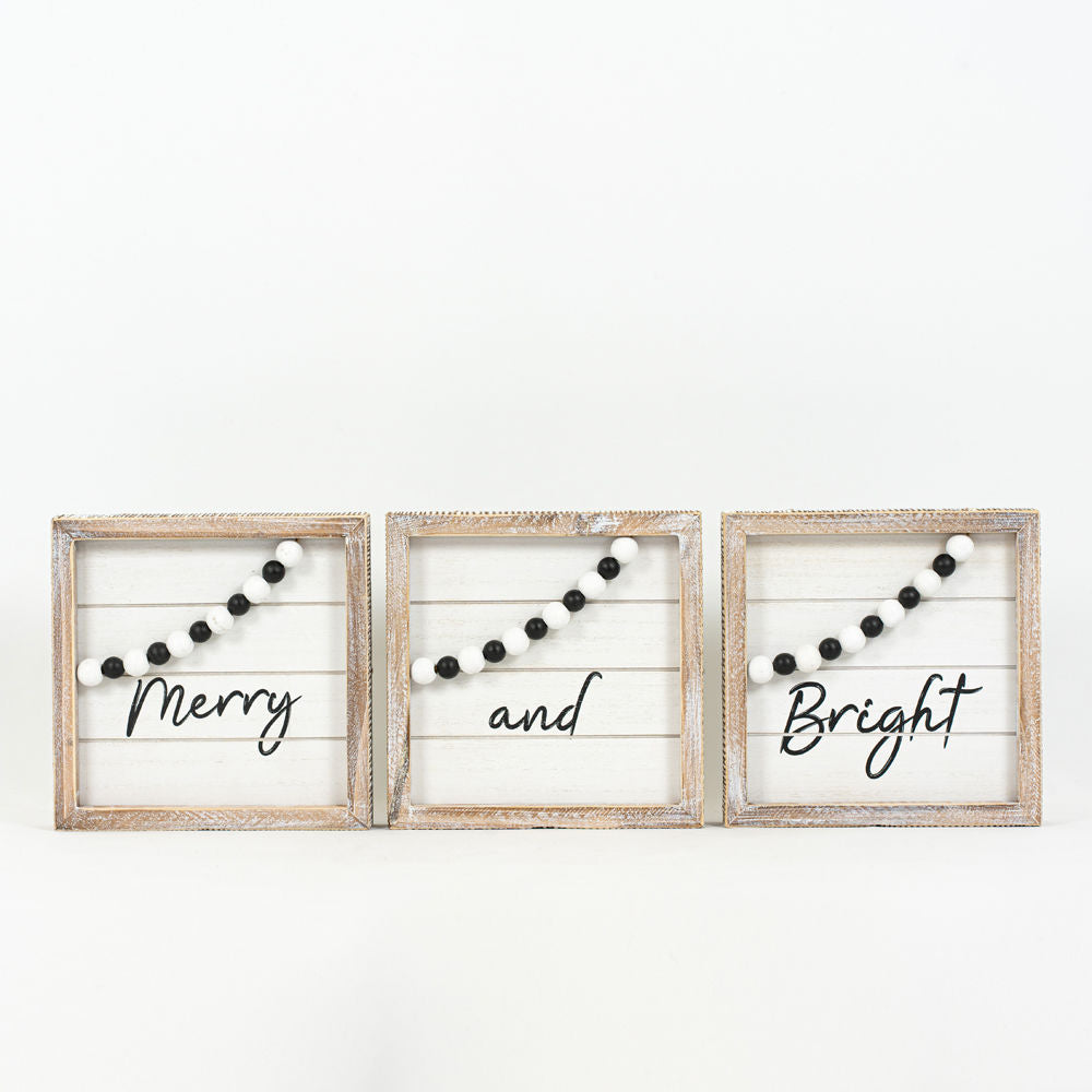 8" Reversible Wood Frame Beaded Shiplap Sign Set - Merry/Home | Cottage Christmas Collection (Set of 3)
