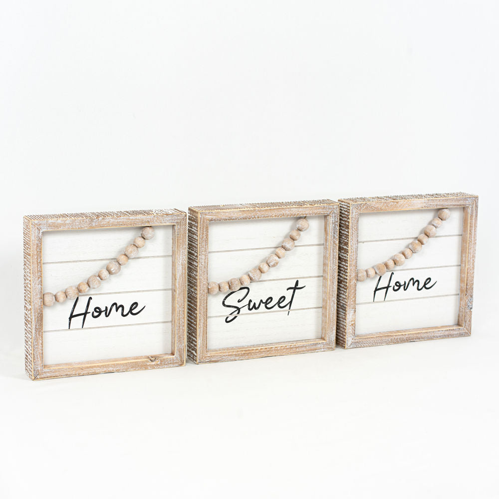 8" Reversible Wood Frame Beaded Shiplap Sign Set - Merry/Home | Cottage Christmas Collection (Set of 3)