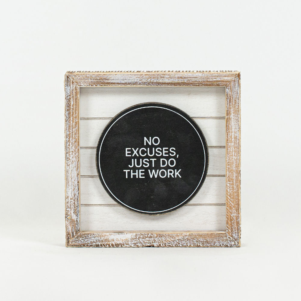 6" Reversible Wood Framed Sign - No Excuses and Christmas Cardio | White and Black