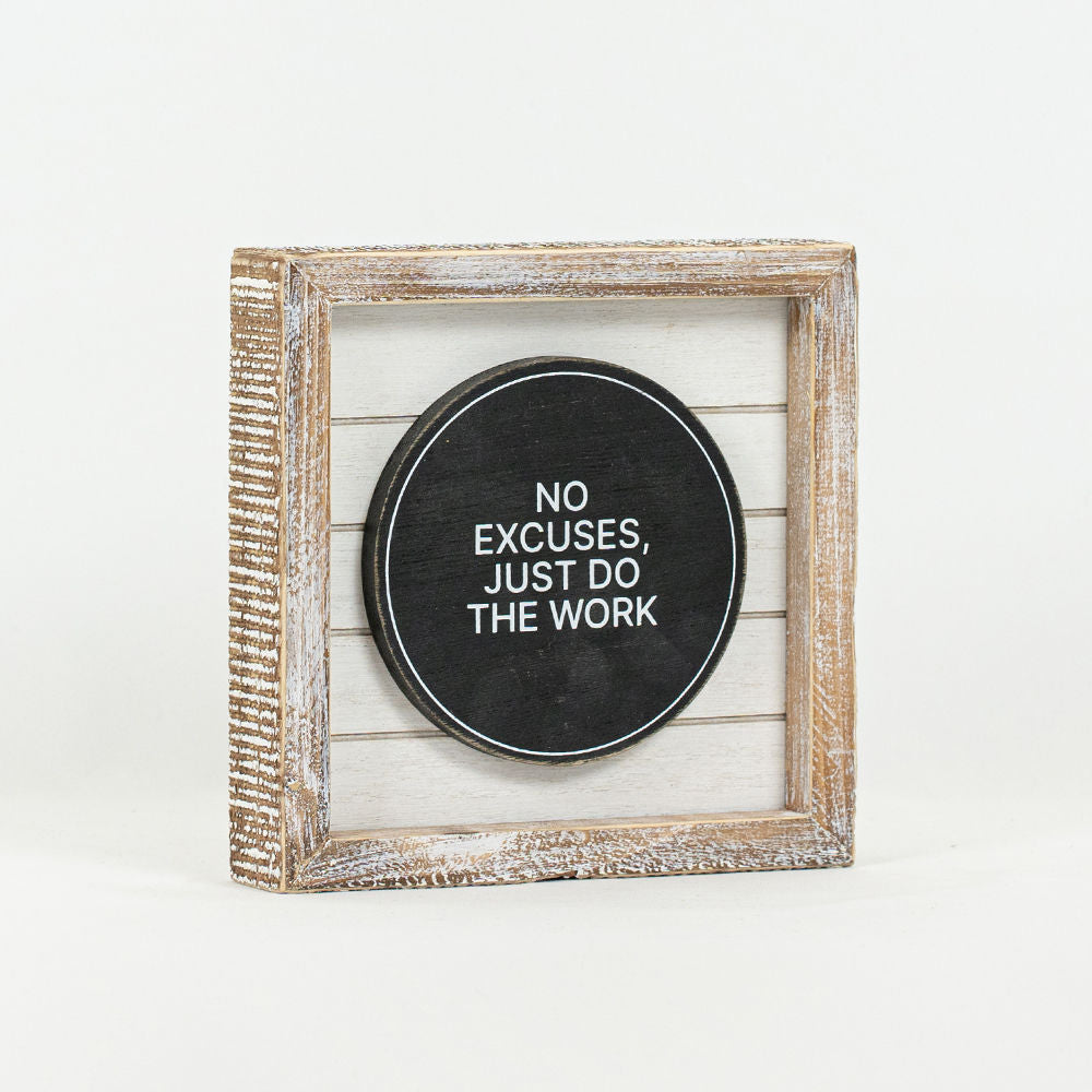 6" Reversible Wood Framed Sign - No Excuses and Christmas Cardio | White and Black