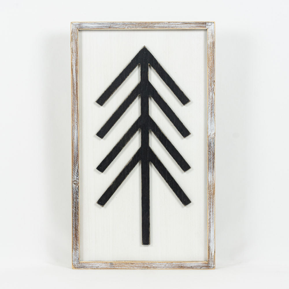 14" x 25" Wood Frame Sign Set - Pine Tree/Be Kind | White (Set of 2)