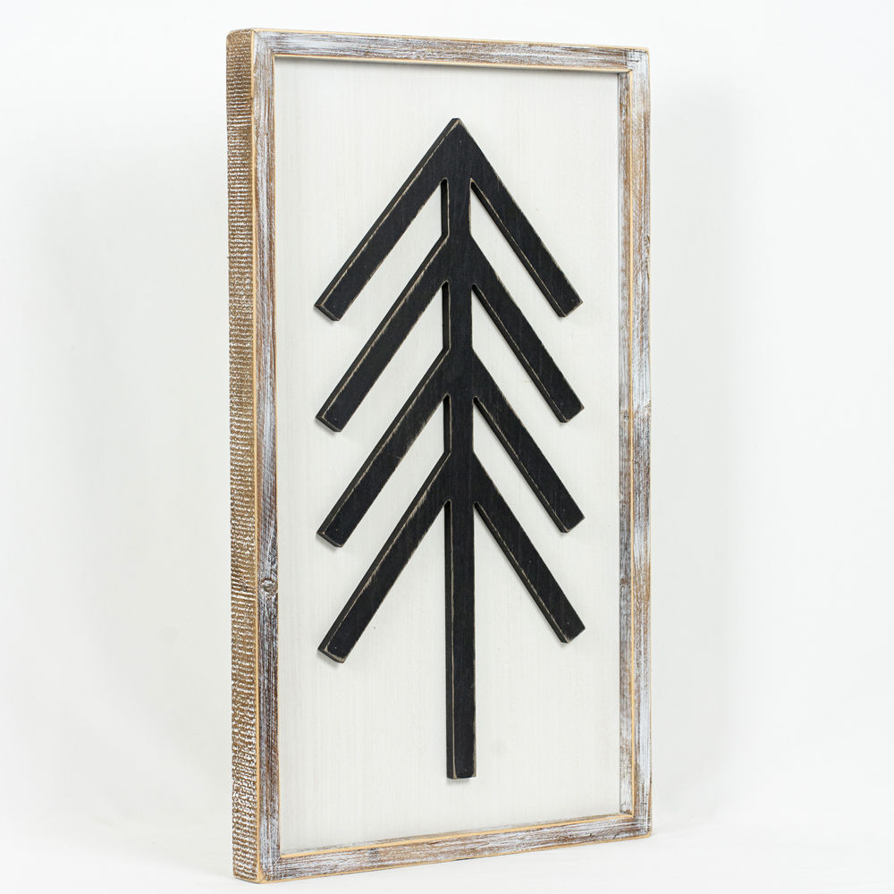 14" x 25" Wood Frame Sign Set - Pine Tree/Be Kind | White (Set of 2)