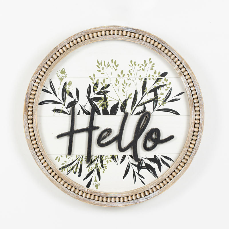 19" X 19" X 1.5" Round Beaded Framed Sign (Hello) Multicolor