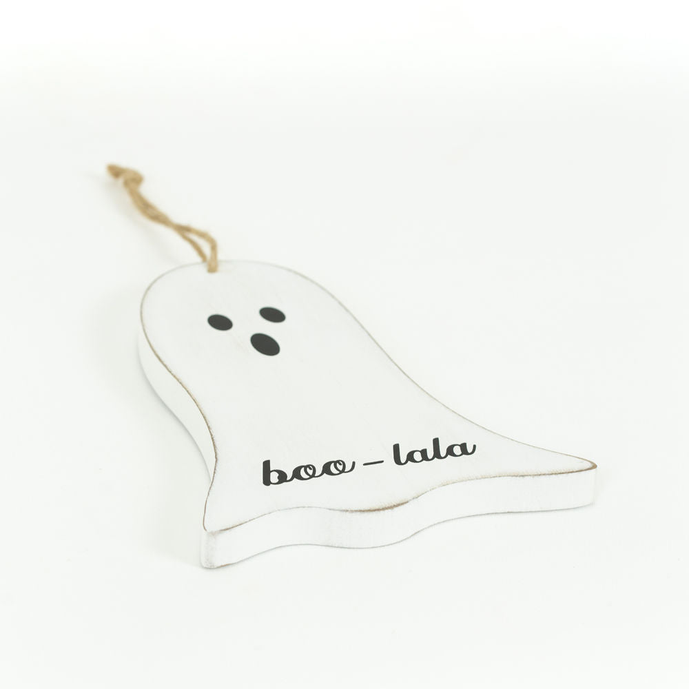 6" Wood Cutout Ornament - Ghost | White and Black