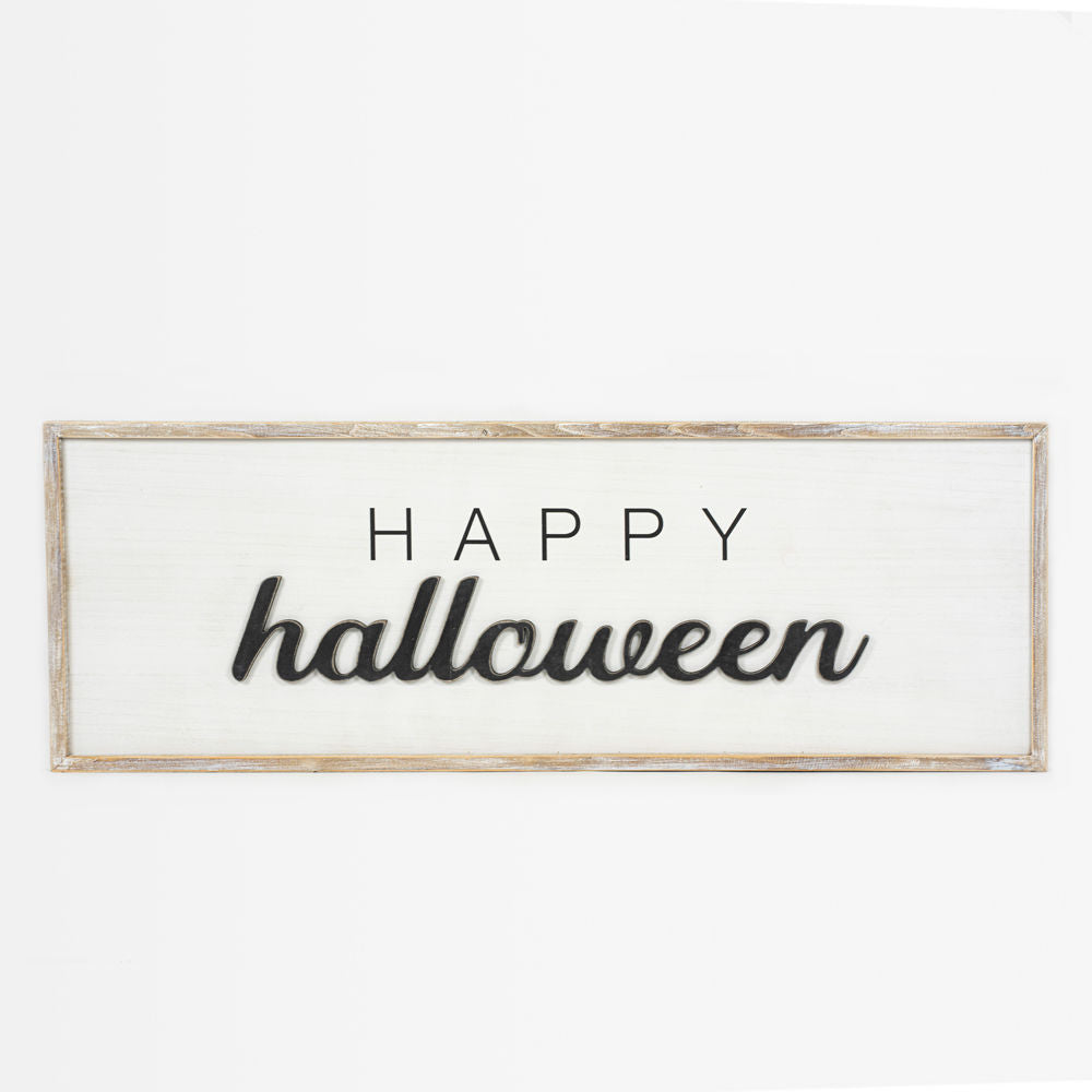 47" x 16" Reversible Wood Framed Sign - Happy Halloween and Happy Fall Y'all | White, Grey and Black