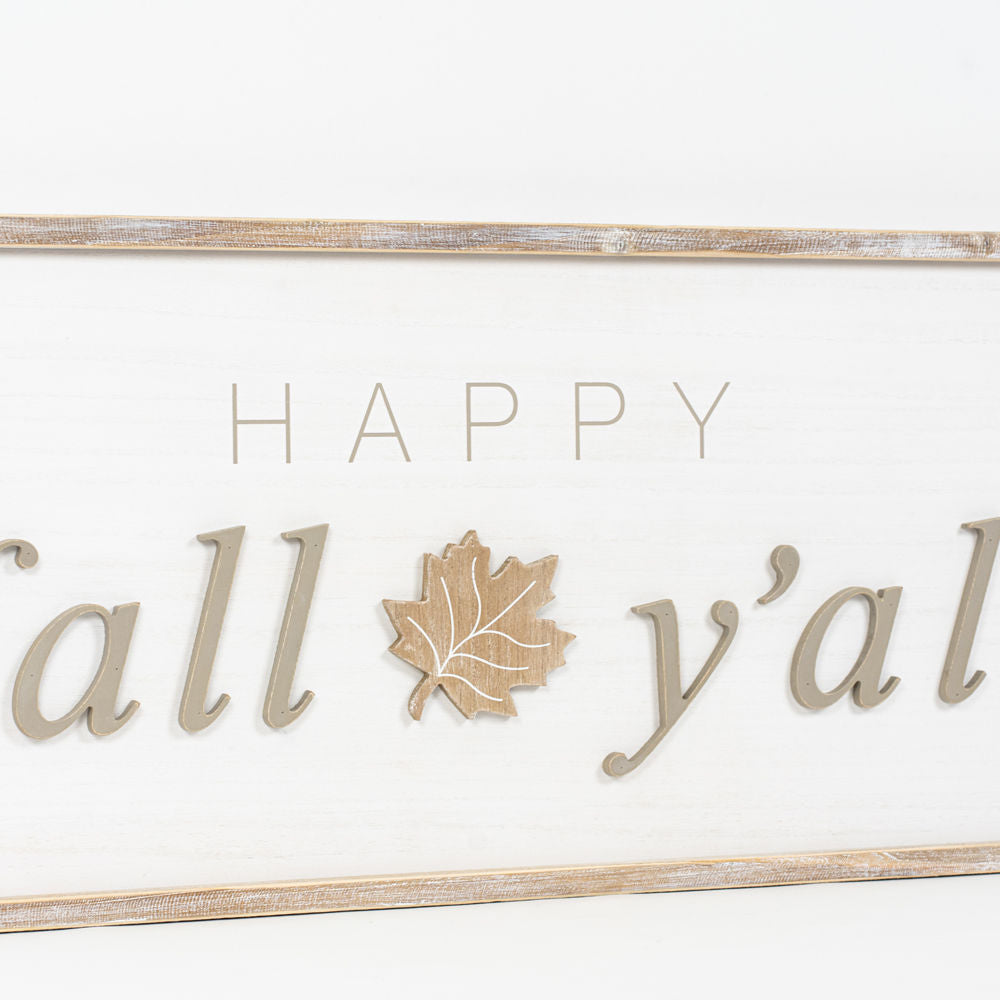 47" x 16" Reversible Wood Framed Sign - Happy Halloween and Happy Fall Y'all | White, Grey and Black