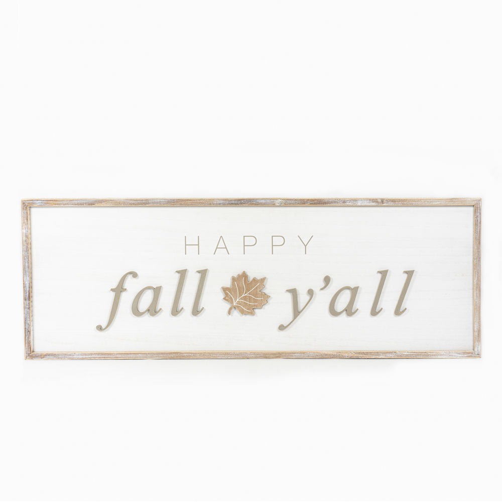 47" x 16" Reversible Wood Framed Sign - Happy Halloween and Happy Fall Y'all | White, Grey and Black