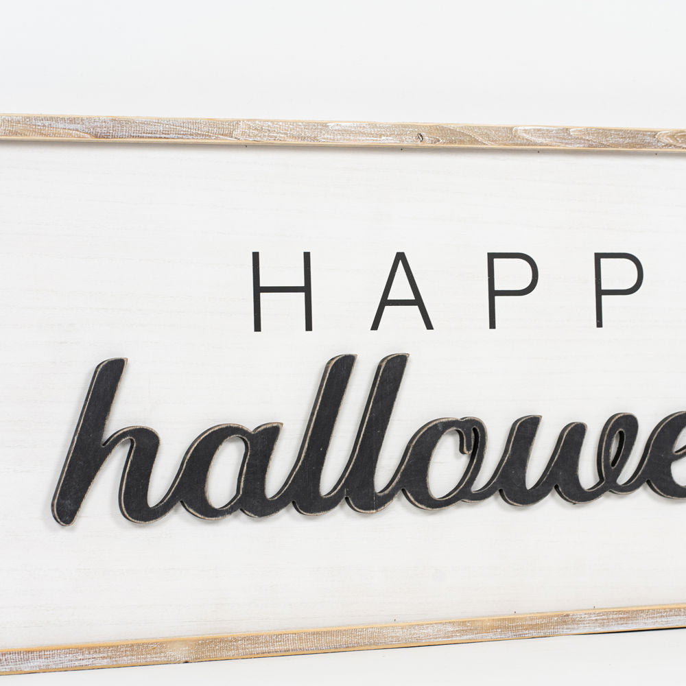 47" x 16" Reversible Wood Framed Sign - Happy Halloween and Happy Fall Y'all | White, Grey and Black