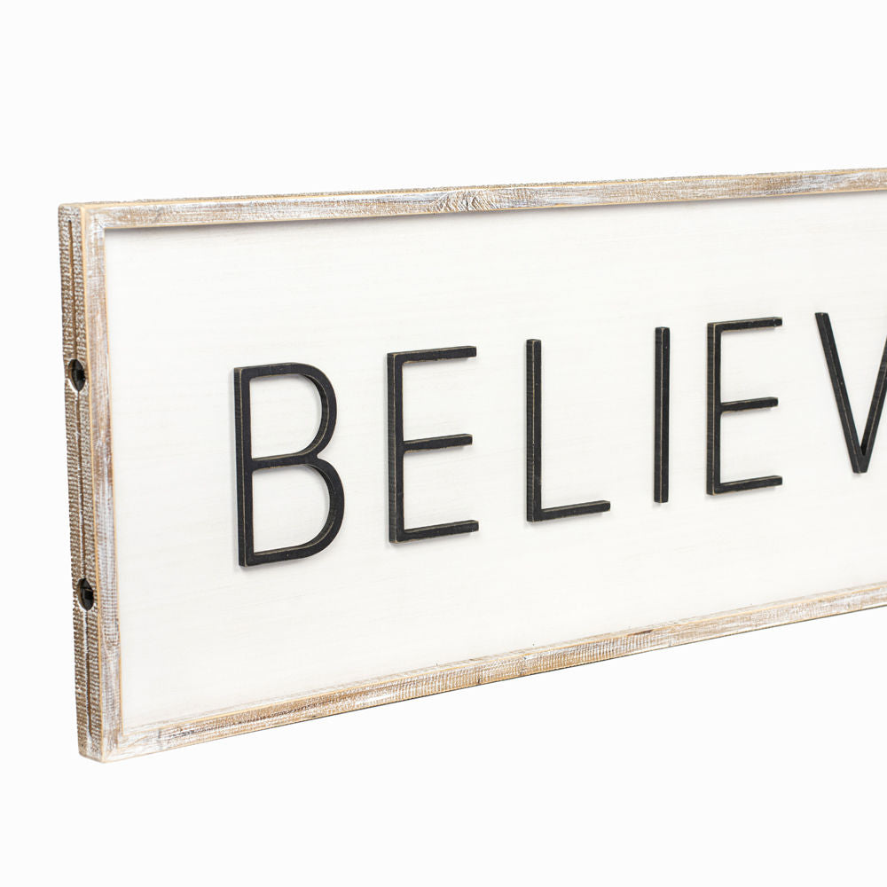 47" x 17" Reversible Wood Framed Sign - Believe and Home Comfort | White and Black
