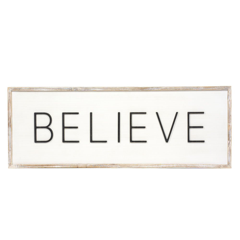 47" x 17" Reversible Wood Framed Sign - Believe and Home Comfort | White and Black