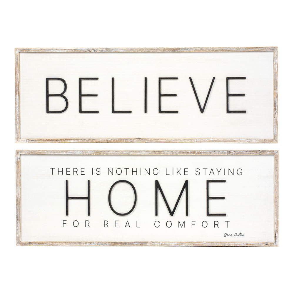 47.25" X 17" X 1.5" Reversible Wood Framed Sign (Believe/Home) White/Black