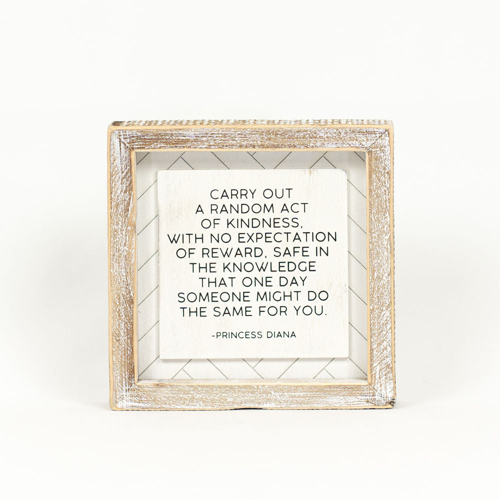 6" Reversible Wood Frame Sign - Kind/Random | White and Black | Herringbone Collection