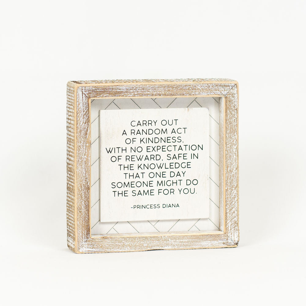 6" Reversible Wood Frame Sign - Kind/Random | White and Black | Herringbone Collection
